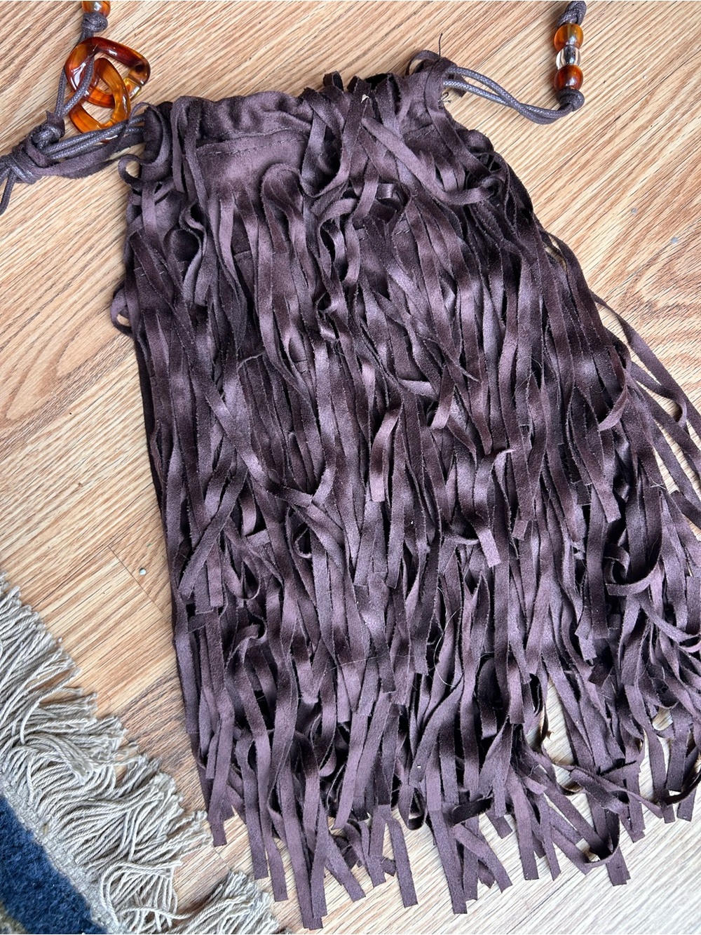 Fringed Brown Beaded Crossbody Bag - Picture 2 of 4